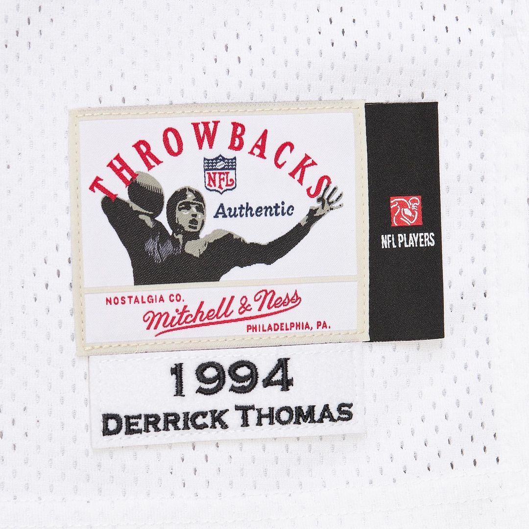 Men's Kansas City Chiefs 1994 Derrick Thomas White Authentic Throwback Retired Player Jersey