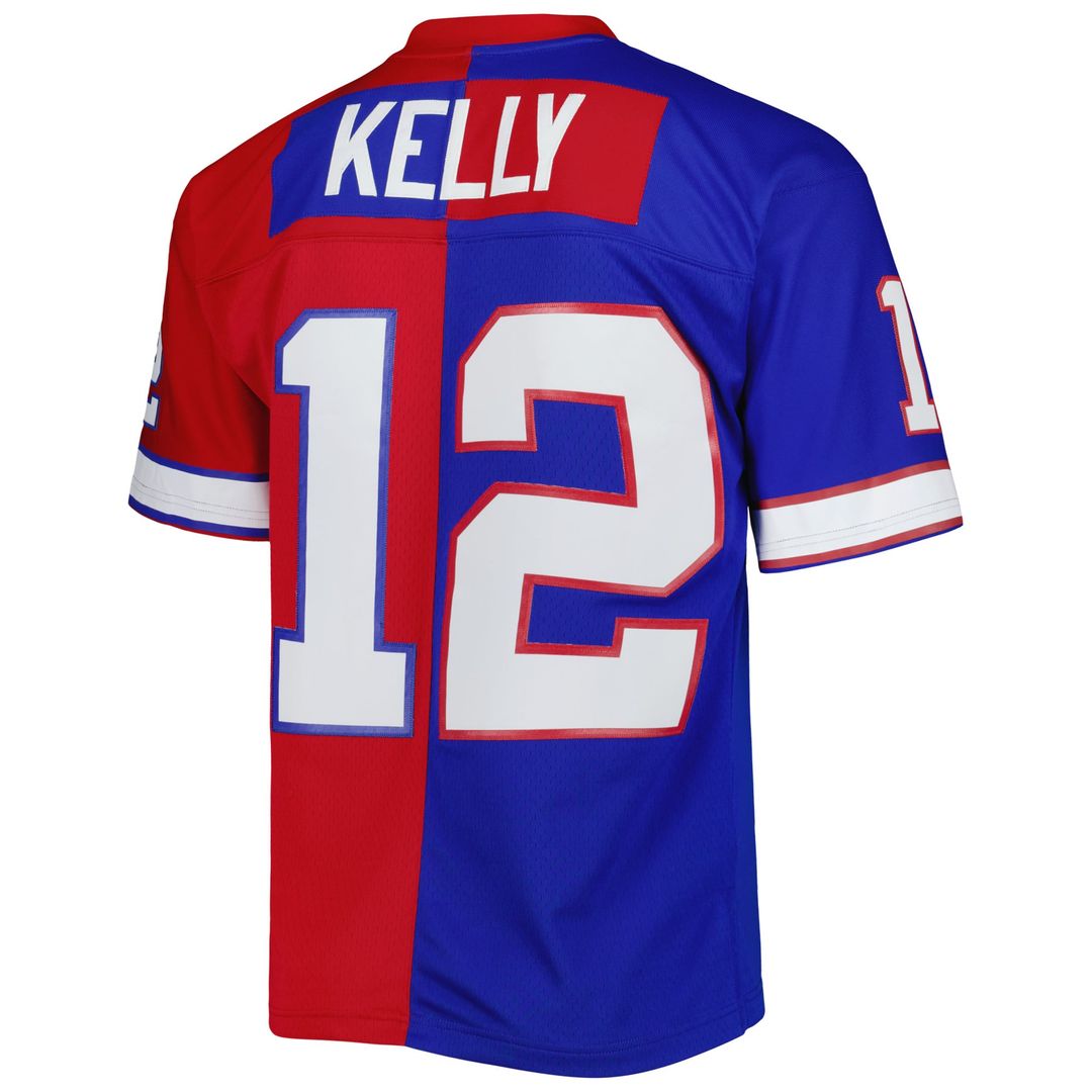 Men's Buffalo Bills Jim Kelly Royal/Red 1990 Split Legacy Replica Jersey