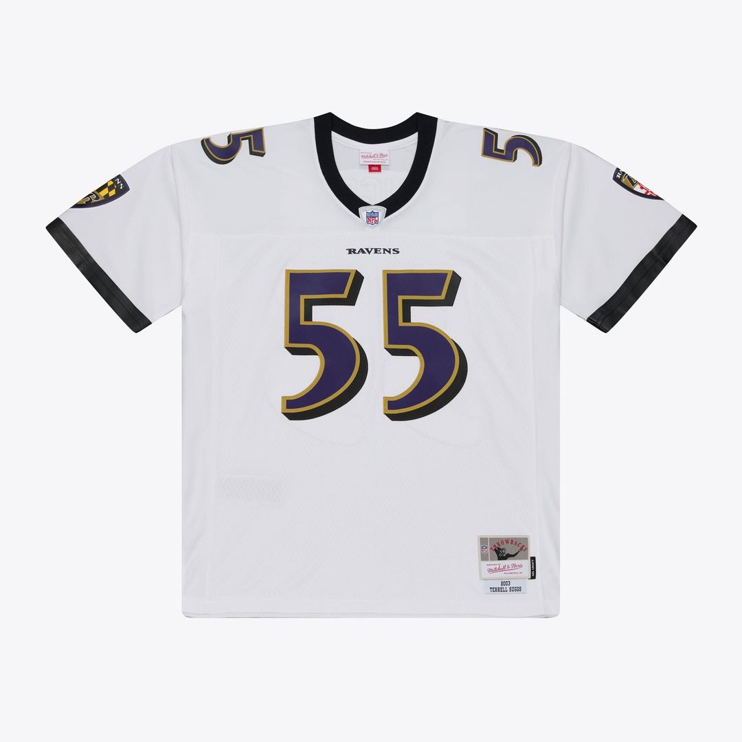 Men's Baltimore Ravens Terrell Suggs White 2003 Legacy Replica Player Jersey