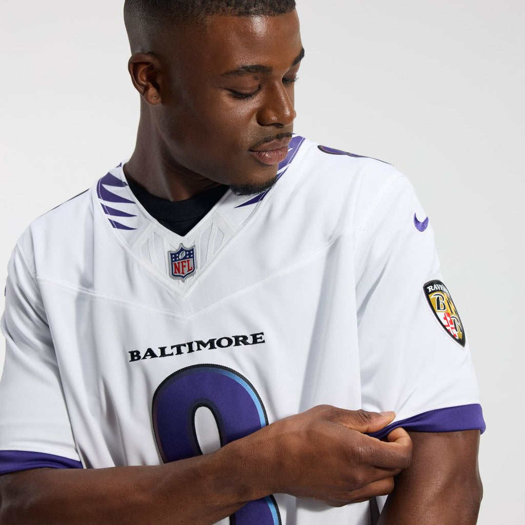 Men's Baltimore Ravens Lamar Jackson White Vapor F.U.S.E. Stitched