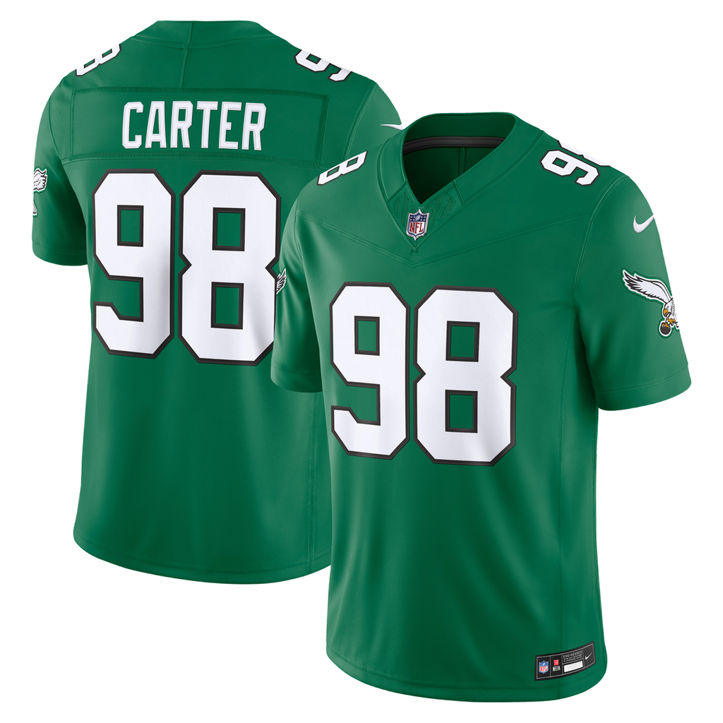 Men's Philadelphia Eagles Jalen Carter Kelly Green Alternate Vapor F.U.S.E. Stitched