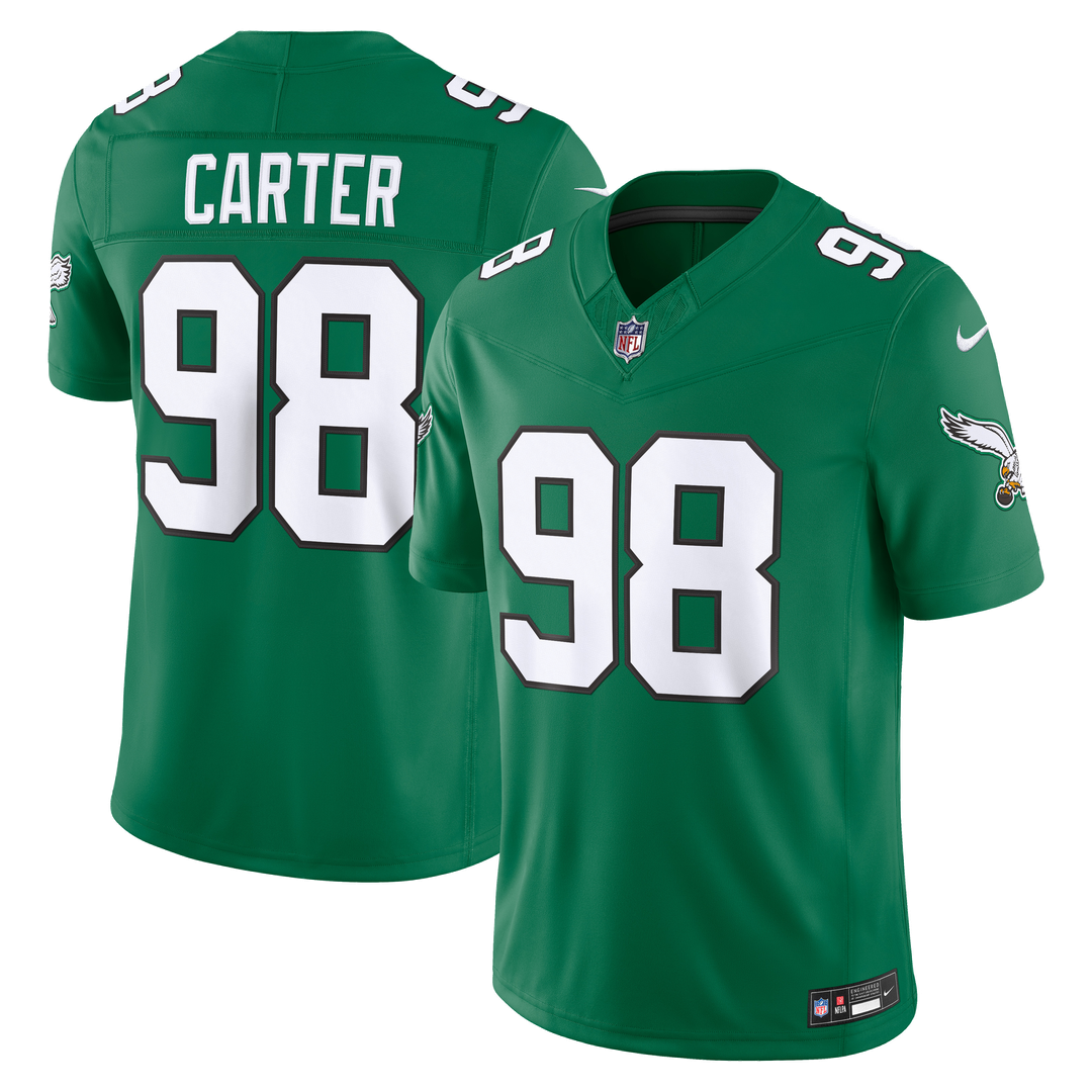 Men's Philadelphia Eagles Jalen Carter Kelly Green Alternate Vapor F.U.S.E. Stitched