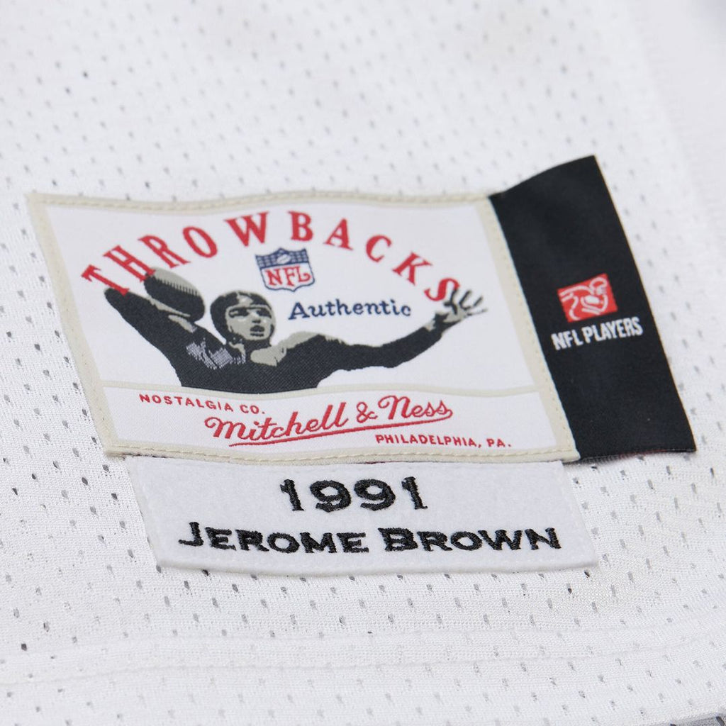 Men's Philadelphia Eagles Jerome Brown White 1991 Authentic Throwback Retired Player Jersey