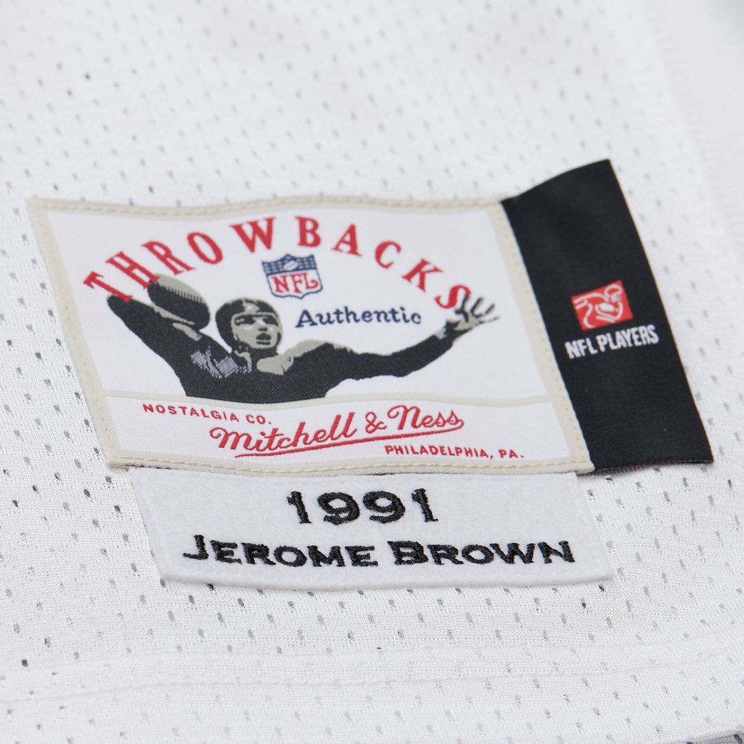Men's Philadelphia Eagles Jerome Brown White 1991 Authentic Throwback Retired Player Jersey