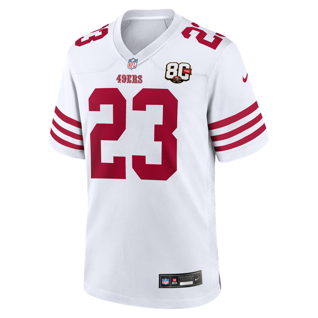 Men's San Francisco 49ers Christian McCaffrey White 80th Anniversary