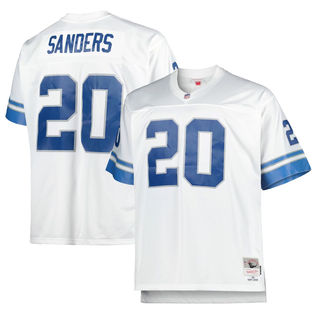 Men's Detroit Lions Barry Sanders White Big & Tall 1996 Retired Player Replica Jersey