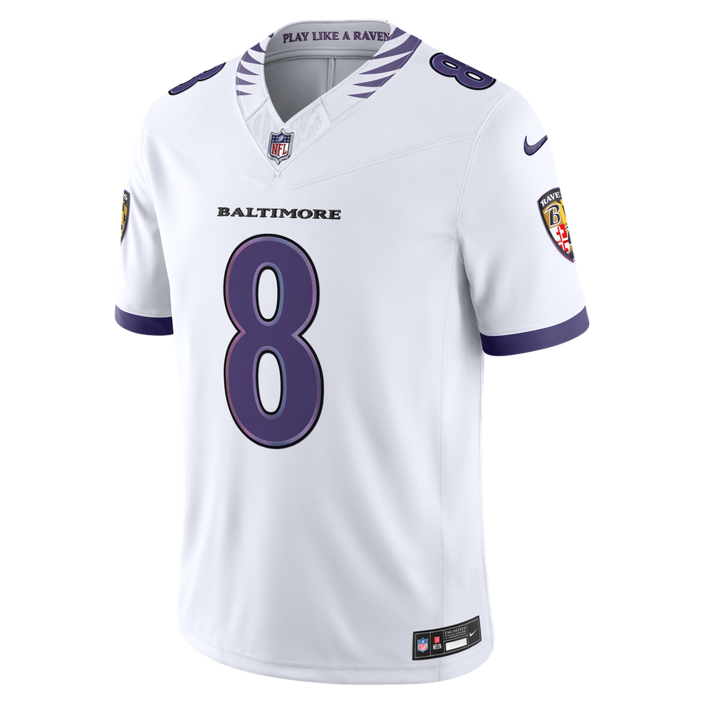 Men's Baltimore Ravens Lamar Jackson White Vapor F.U.S.E. Stitched