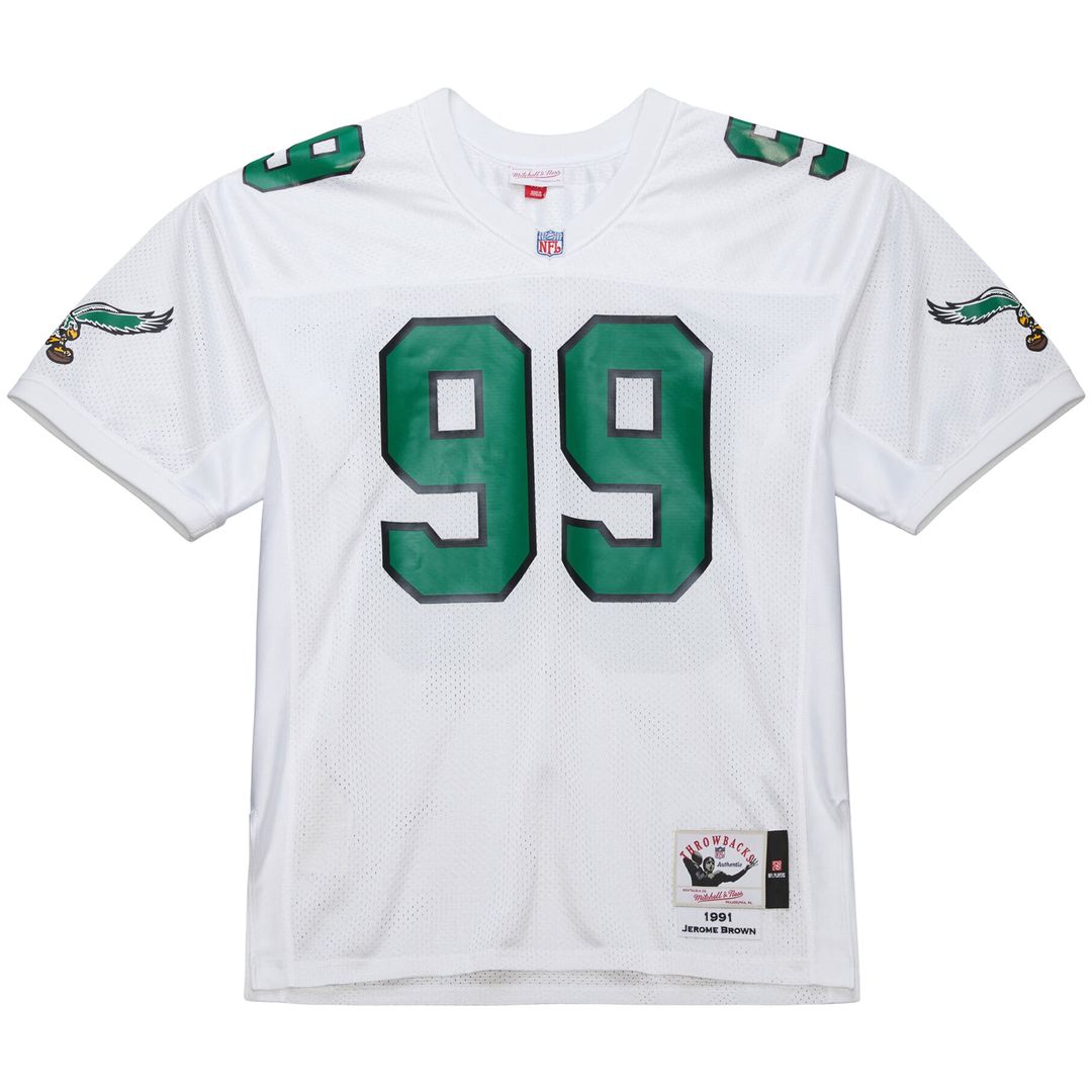 Men's Philadelphia Eagles Jerome Brown White 1991 Authentic Throwback Retired Player Jersey