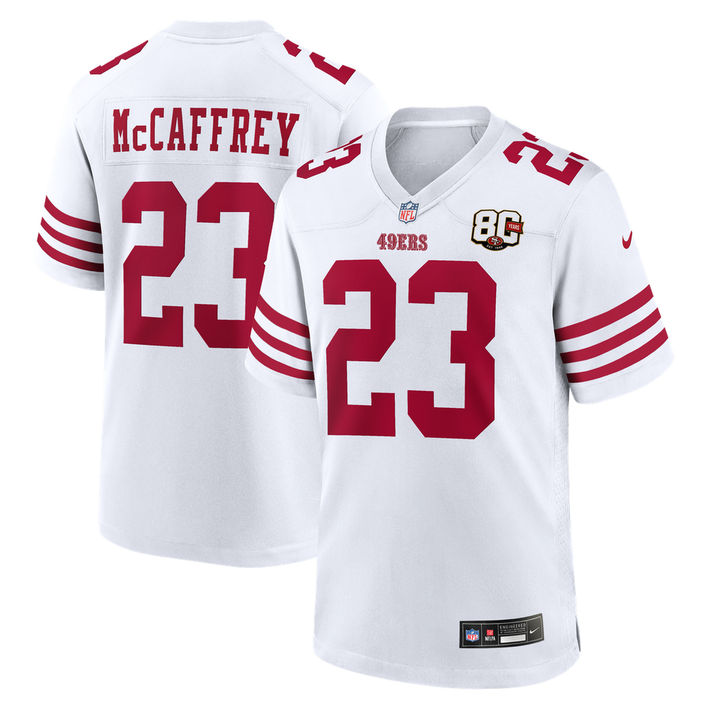 Men's San Francisco 49ers Christian McCaffrey White 80th Anniversary
