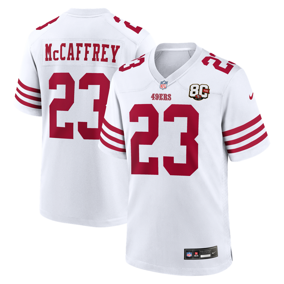 Men's San Francisco 49ers Christian McCaffrey White 80th Anniversary