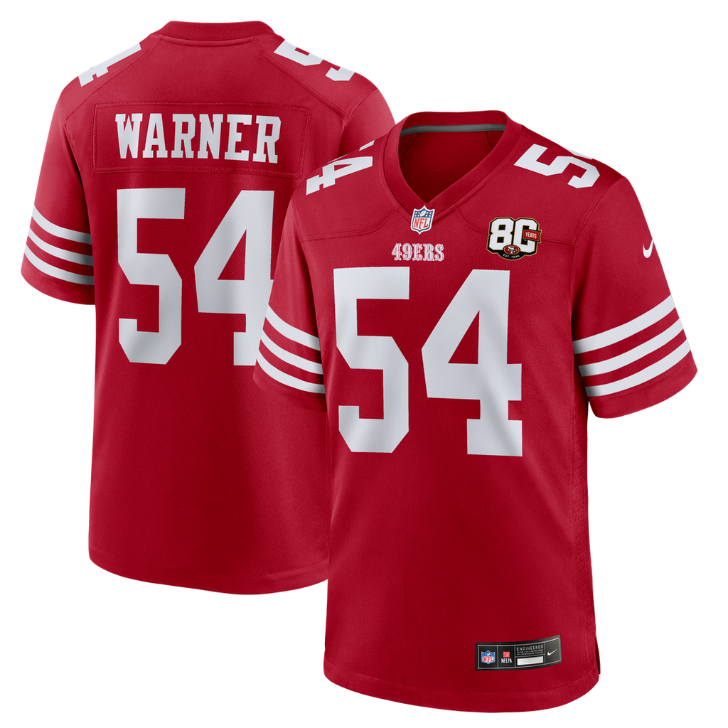 Men's San Francisco 49ers Fred Warner Scarlet 80th Anniversary