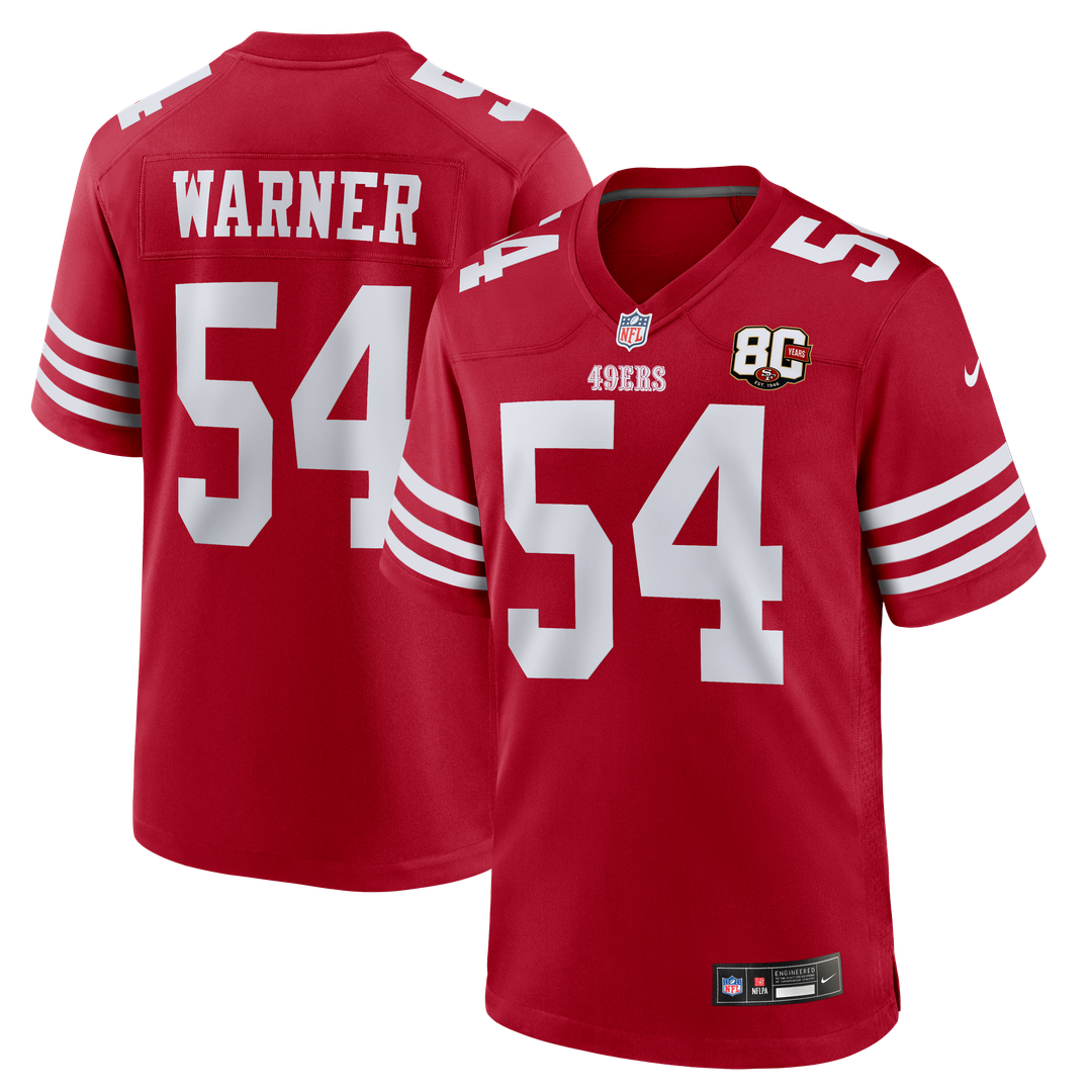 Men's San Francisco 49ers Fred Warner Scarlet 80th Anniversary