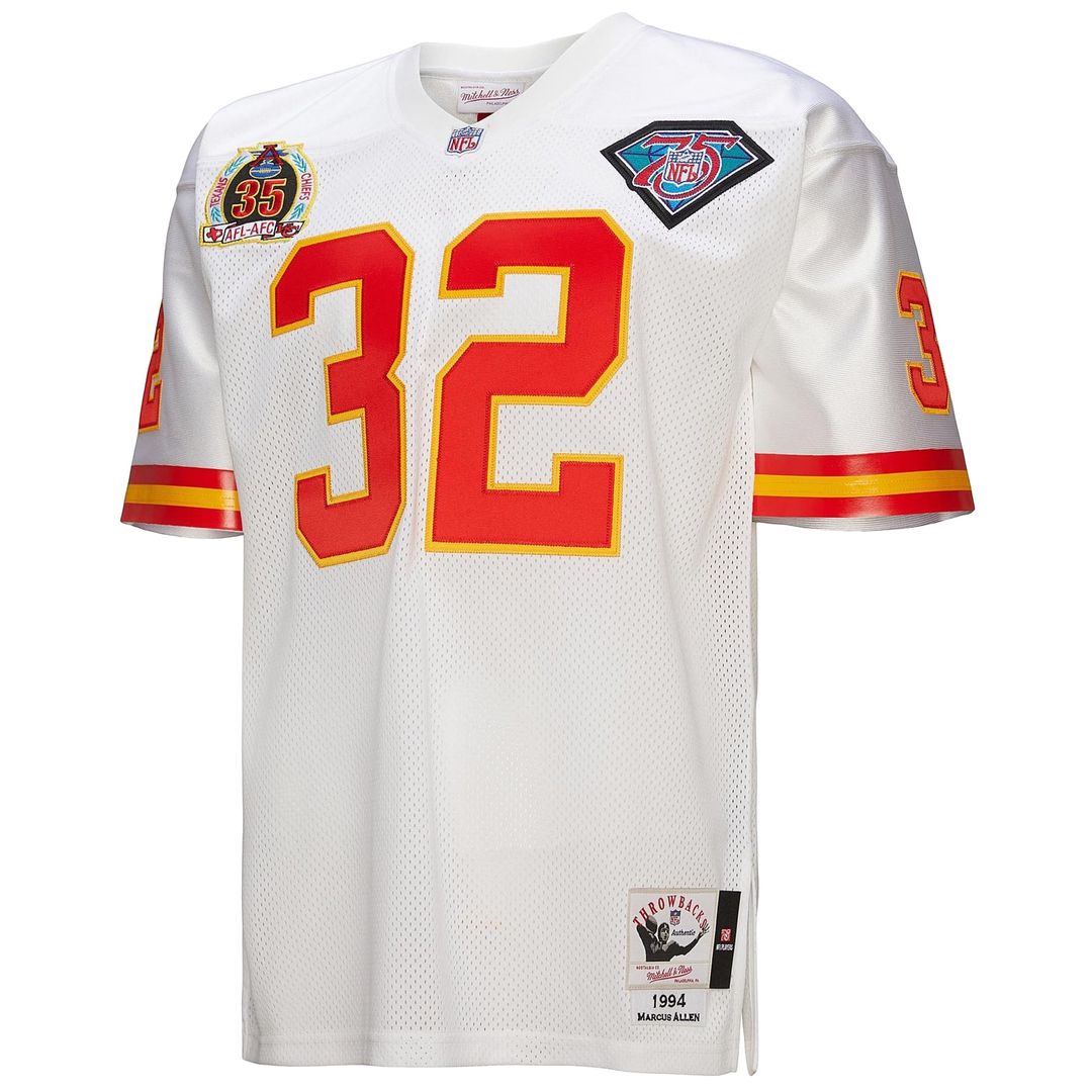 Men's Kansas City Chiefs 1994 Marcus Allen White Authentic Throwback Retired Player Jersey