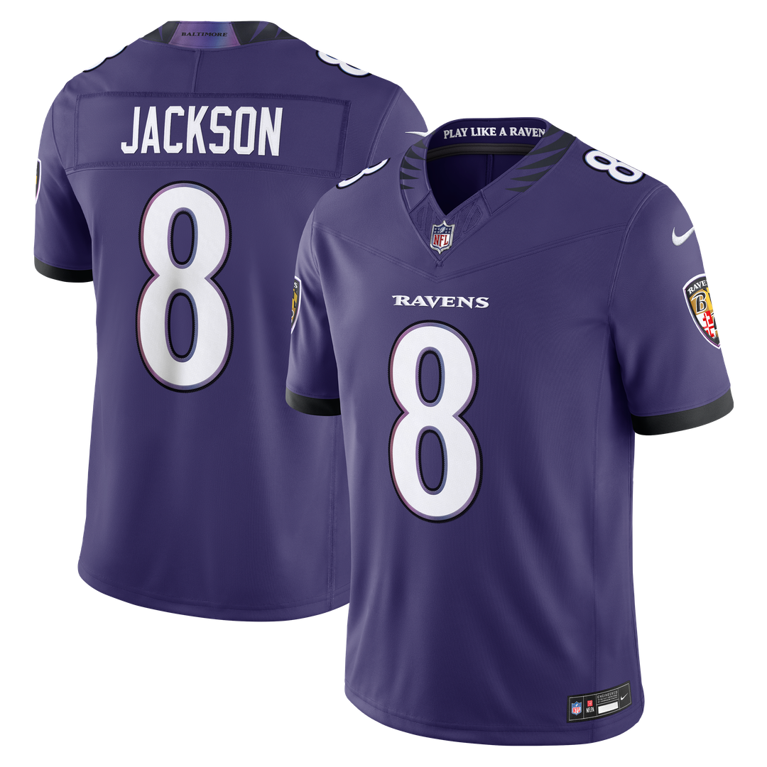 Men's Baltimore Ravens Lamar Jackson White Vapor F.U.S.E. Stitched