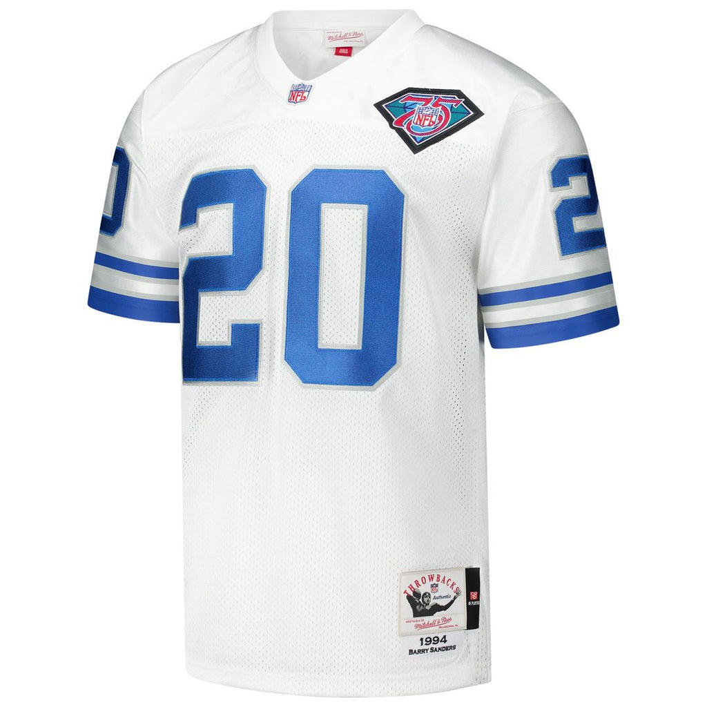Men's Detroit Lions 1994 Barry Sanders White Authentic Throwback Retired Player Jersey