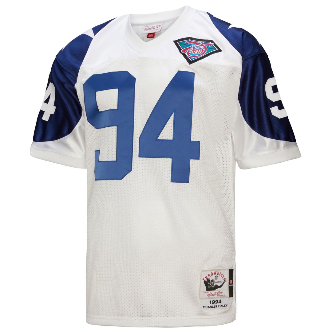 Men's Dallas Cowboys 1994 Charles Haley White Authentic Throwback Retired Player Jersey