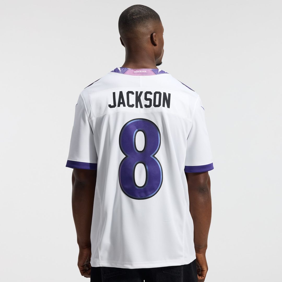 Men's Baltimore Ravens Lamar Jackson White Vapor F.U.S.E. Stitched