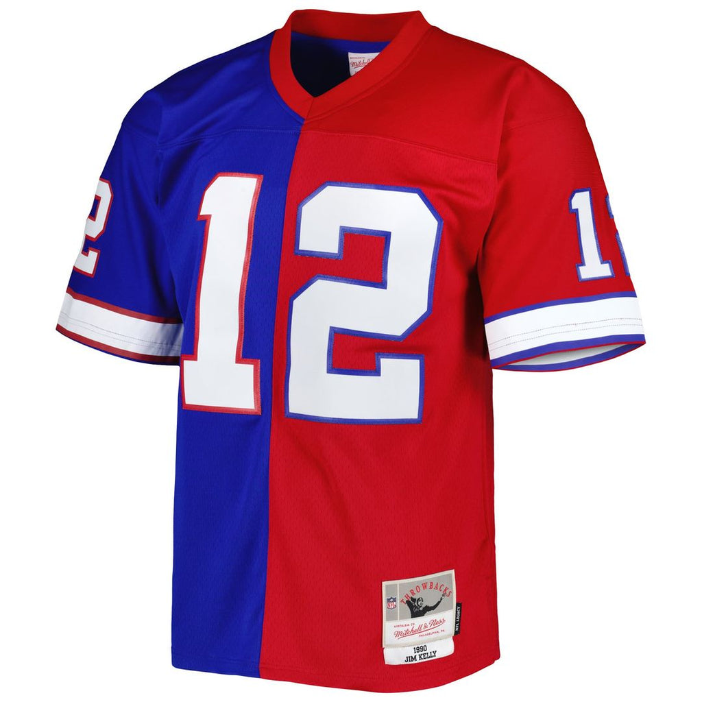 Men's Buffalo Bills Jim Kelly Royal/Red 1990 Split Legacy Replica Jersey